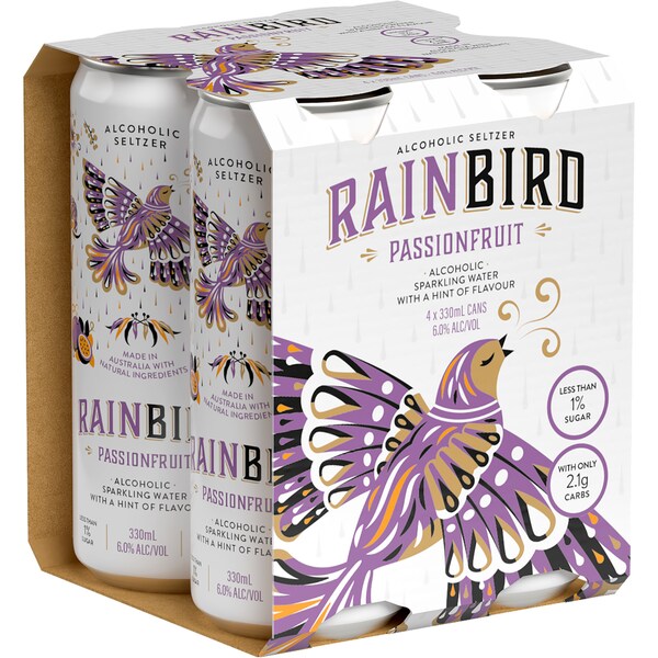 Rainbird Seltzer Passionfruit Cans 330ml x4 Pack