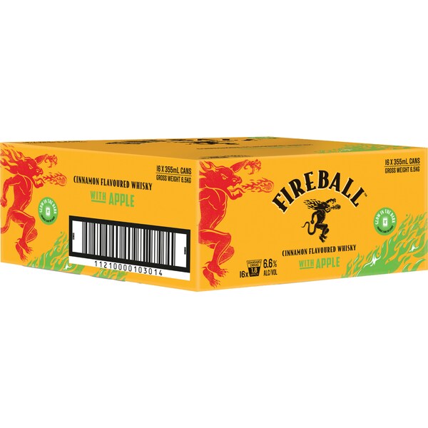 Fireball Cinnamon Flavoured Whisky With Apple 6.6% Cans 355mL x 16 case