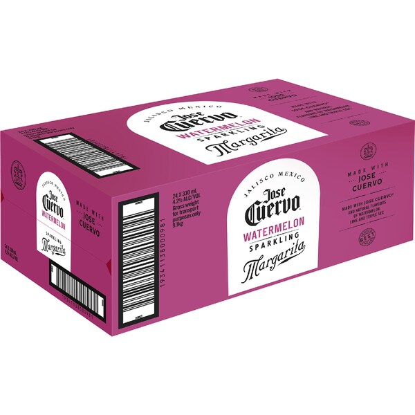Jose Cuervo Sparkling Watermelon Margarita Cans 330ml x 24 Case