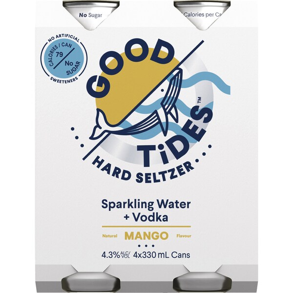 Good Tides Mango Sparkling Water & Vodka Cans 330ml x 4 Pack
