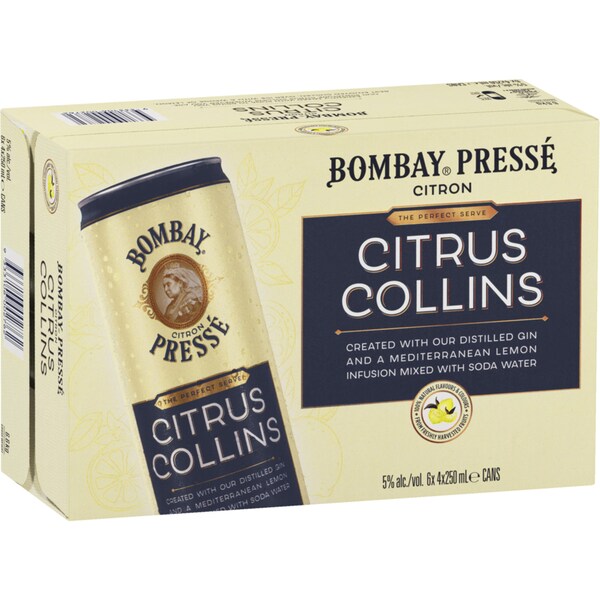 Bombay Sapphire Citrus Collins Cans 250ml x 24 Case