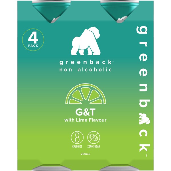 Greenback Non Alcoholic Gin & Tonic With Lime 250ml x 4 Pack