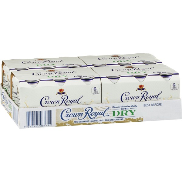 Crown Royal Whiskey & Dry 4.8% Cans Carton 330mL x 24 case