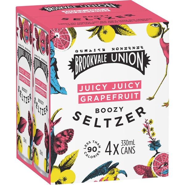 Brookvale Union Grapefruit Boozy Seltzer Cans 330mL x 4 pack