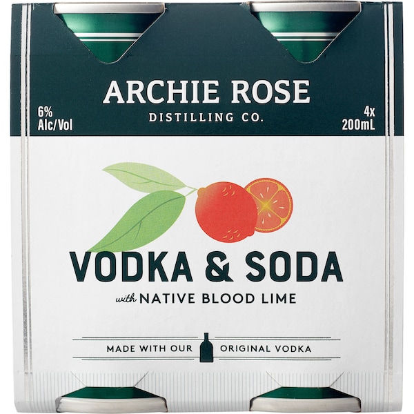 Archie Rose Distilling Co. Rose Vodka & Blood Lime Soda Cans 200ml x4 Pack
