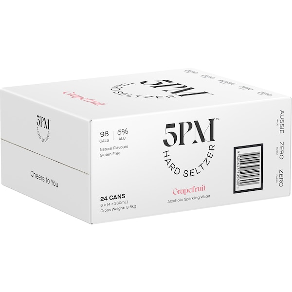 5pm Grapefruit Hard Seltzer Cans 330ml x24 Case