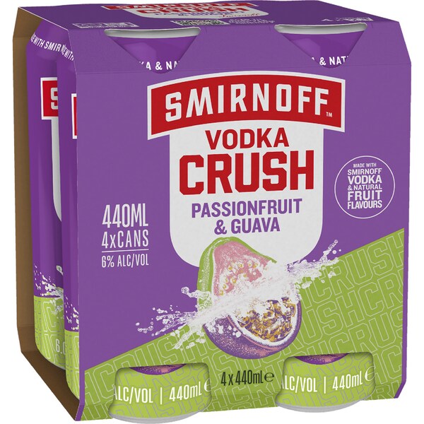 Smirnoff Vodka Crush Passionfruit & Guava Cans 440mL x 4 pack