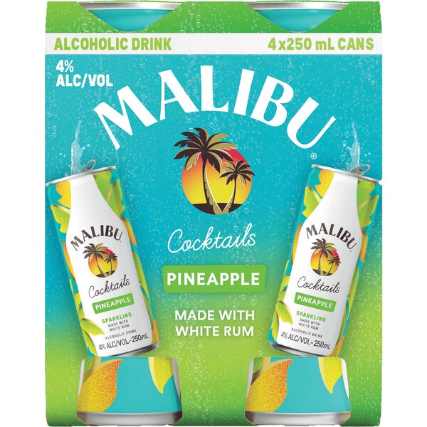 Malibu Cocktails Pineapple Cans 250mL x 4 pack