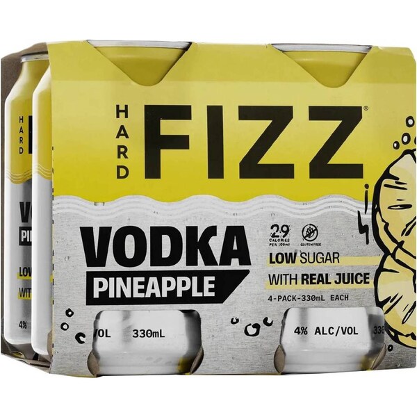 Hard Fizz Vodka Pineapple Cans 330mL x 4 pack