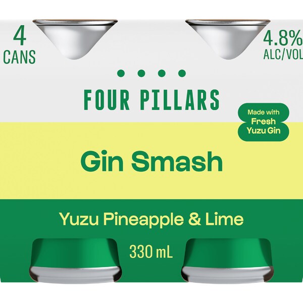 Four Pillars Gin Smash Yuzu Pineapple Lime Cans 375mL x 4 pack