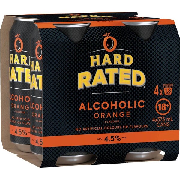 Hard Rated Orange Vodka Cans 375mL x 4 pack
