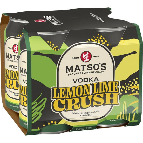 Matso's Vodka Lemon Lime Cans 330mL x 4 pack