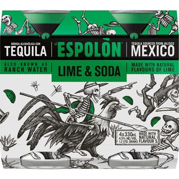 Espolon Tequila Lime & Soda Cans 330mL x 4 pack