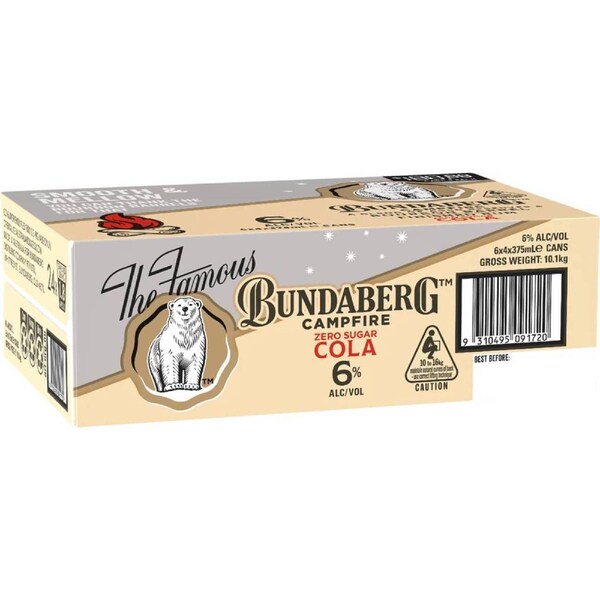 Bundaberg Campfire Rum & Zero Sugar Cola Cans 375mL x 24 pack