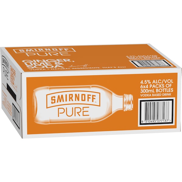 Smirnoff Pure Ginger Lime & Soda Bottles 300mL x 24 case