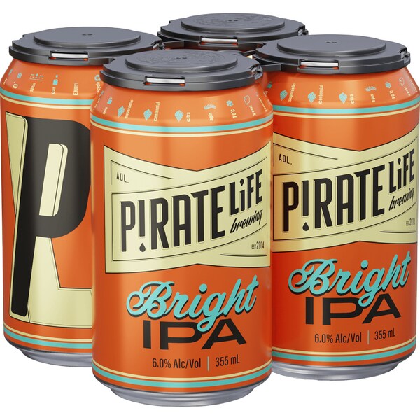 Pirate Life Brewing Bright IPA Cans 355mL x 4 pack