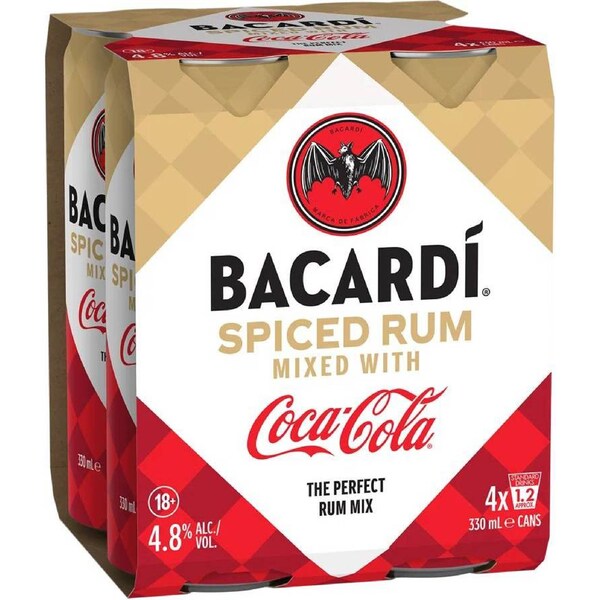 Bacardi & Coca-Cola Spiced Cans 330mL x 4 pack