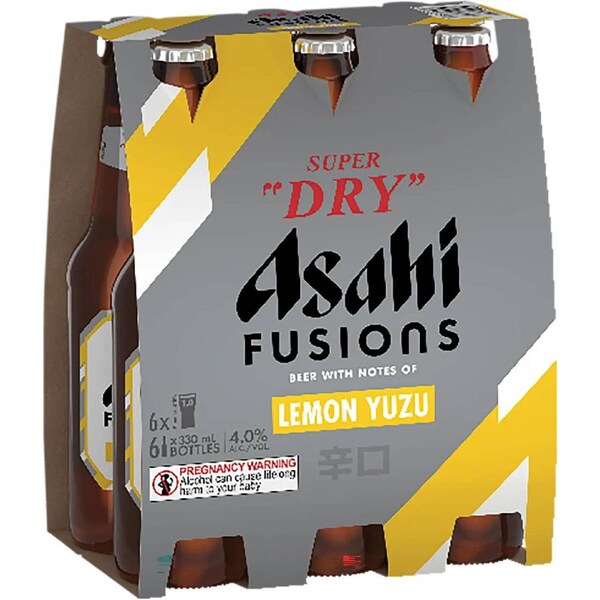 Asahi Super Dry Fusions Lemon Yuzu Bottles 330mL x 6 pack