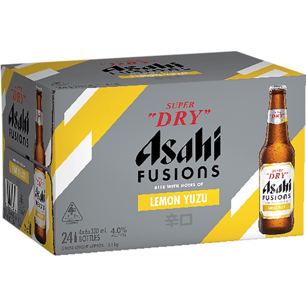 Asahi Super Dry Fusions Lemon Yuzu Bottles 330mL x 24 pack