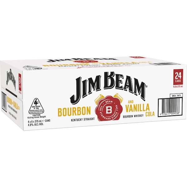 Jim Beam Vanilla & Cola Cans 375mL x 24 pack