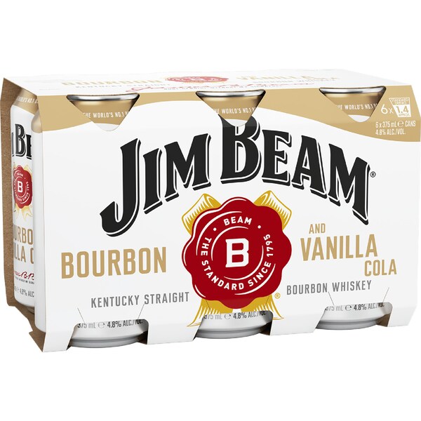 Jim Beam Vanilla & Cola Cans 375mL x 6 pack