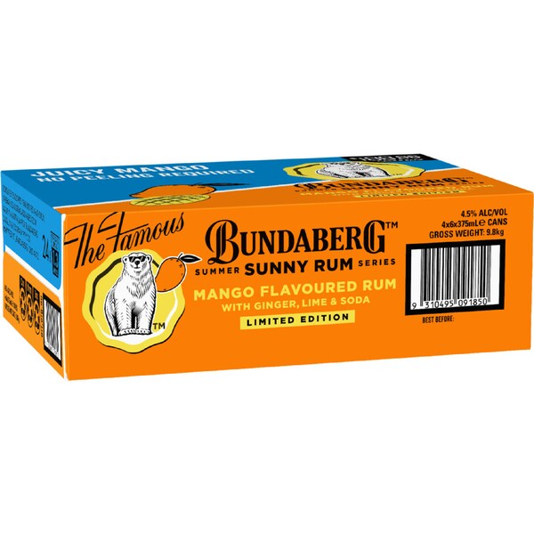 Bundaberg Sunny Rum Mango Lime Cans 375mL x 24 pack