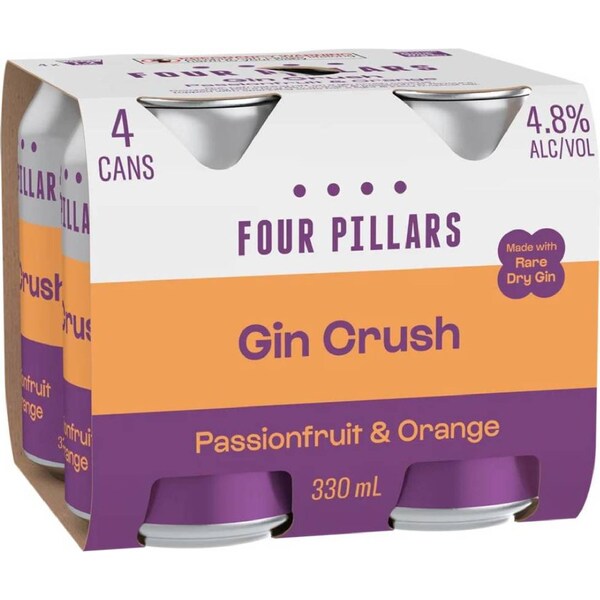 Four Pillars Gin Crush Passionfruit & Orange Cans 330mL x 4 pack