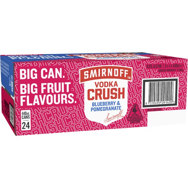 Smirnoff Blueberry & Pomegranate 6% Cans 440mL x 24 pack