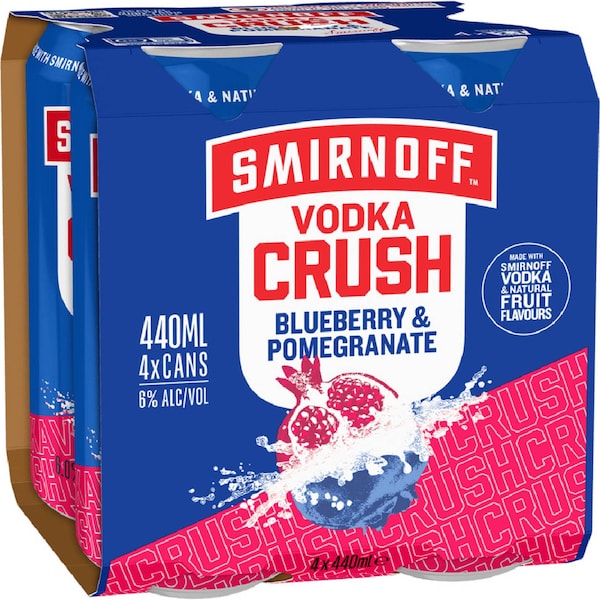 Smirnoff Blueberry & Pomegranate 6% Cans 440mL x 4 pack