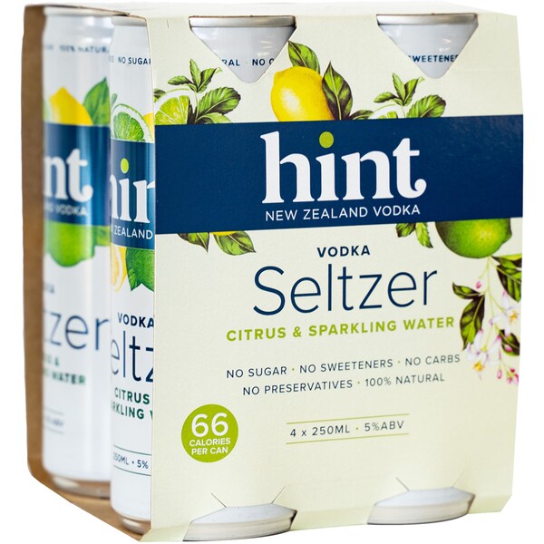 Hint Vodka Seltzer Citrus & Sparkling Water 250mL x 4 pack