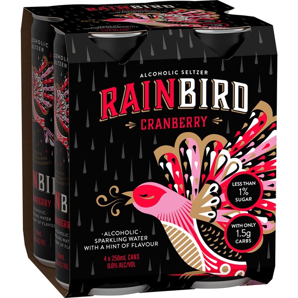 Rainbird Seltzer Cranberry Cans 250mL x 4 pack