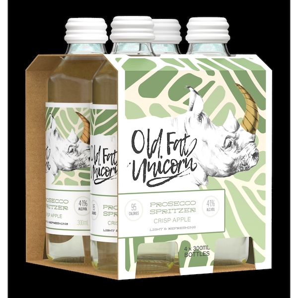 Old Fat Unicorn Prosecco Apple Spritzer Bottle 300mL x 4 Pack
