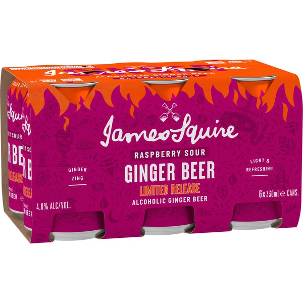 James Squire Ginger Beer Raspberry Sour Can 330mL x 6 Pack