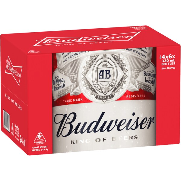 Budweiser Beer 5% Bottles 330mL x 24 pack