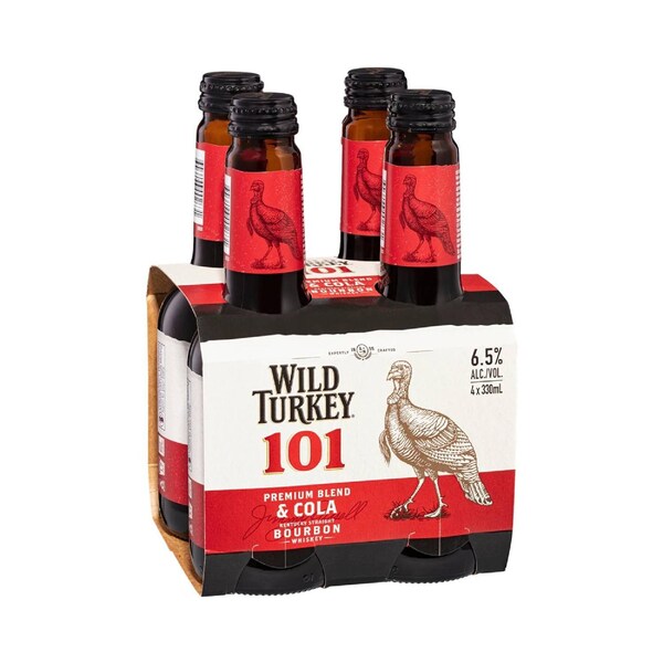 Wild Turkey 101 & Cola Bottles 330mL x 4 pack
