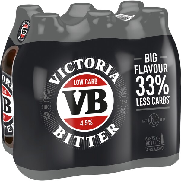 Victoria Bitter Low Carb Beer Bottle 375mL x 6 pack