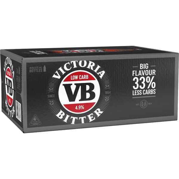 Victoria Bitter Low Carb Beer Bottle 375mL x 24 case