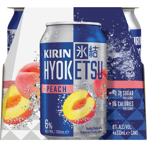 Kirin Hyoketsu Vodka Soda Peach Can 330mL x 4 Pack