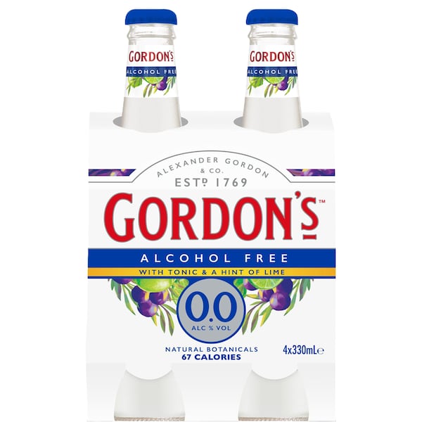 Gordon's Alcohol Free Tonic & Lime Bottle 330ml x 4 Pack