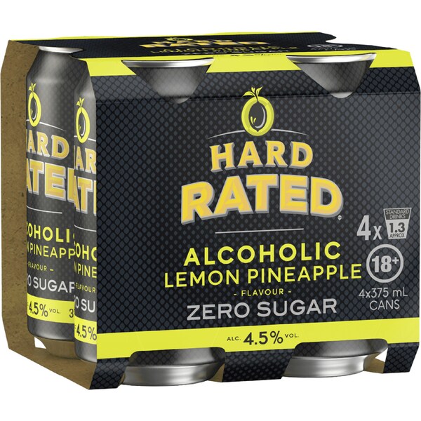 Hard Rated Zero Sugar Lemon Pineapple Cans 375mL x 4 Pack