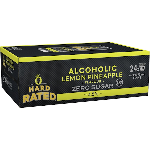 Hard Rated Zero Sugar Lemon Pineapple Cans 375mL x 24 Pack