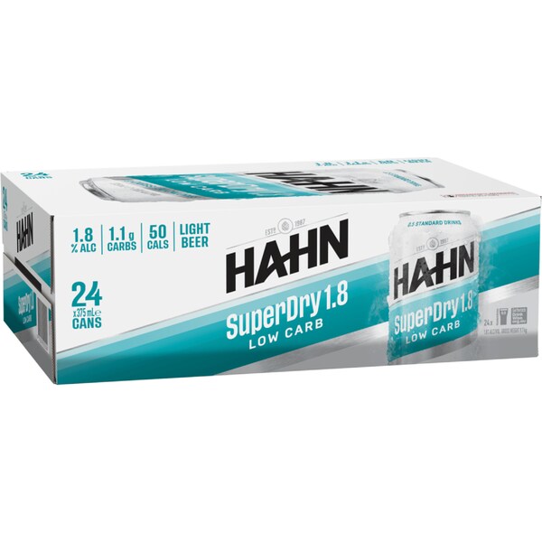 Hahn SuperDry 1.8% Cans 375mL x 24 pack