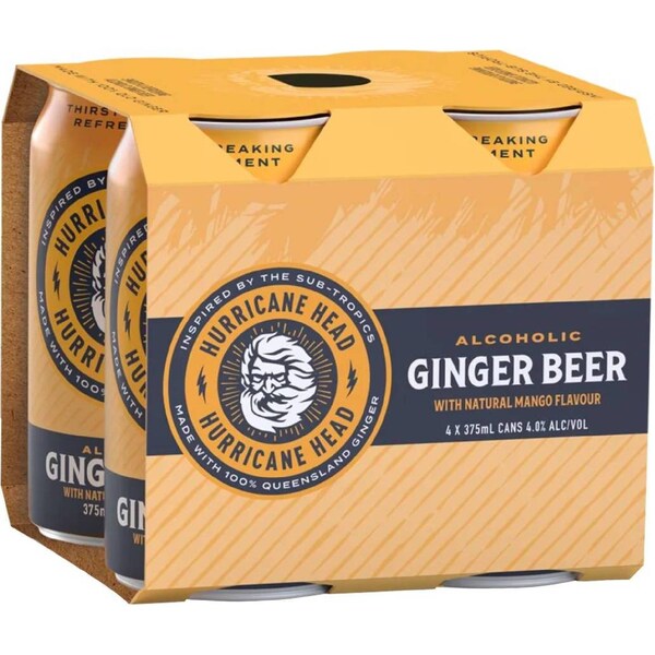 Hurricane Head Ginger Beer Mango Cans 375mL x 4 pack