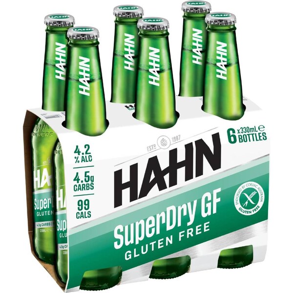 Hahn Super Dry Gluten Free Bottles 330mL x 6 pack