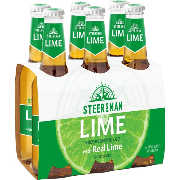 Steersman Lime Lager Bottle 330mL x 6 Pack