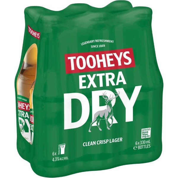 Tooheys Extra Dry Bottles 330mL x 6 pack