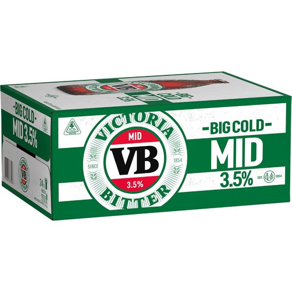 Victoria Bitter 3.50% Bottles 375mL x 24 pack