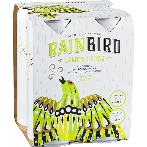 Rainbird Seltzer Lemon & Lime Cans 330mL x 4 pack