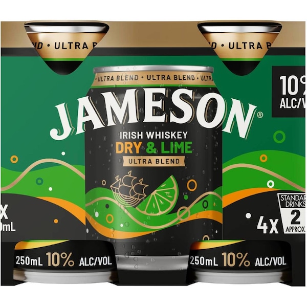 Jameson Dry & Lime Ultra Blend Can Cans 250mL x 4 pack