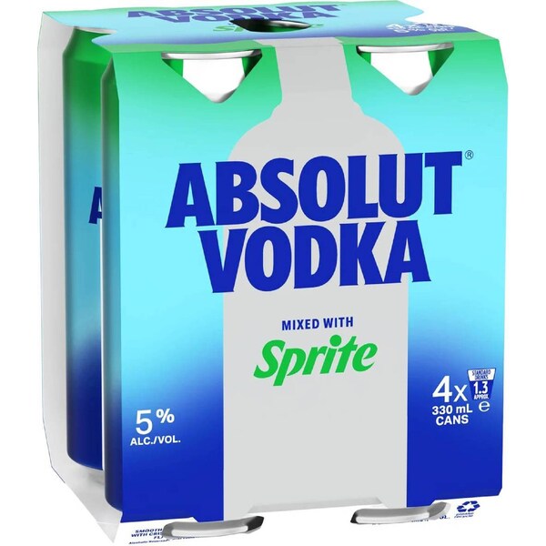 Absolut & Sprite Original Cans 330mL x 4 pack